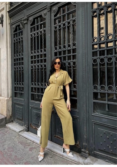 Ahes Shopping Keten Tulum Bel Bağlama Detaylı - Yeşil Yeşil