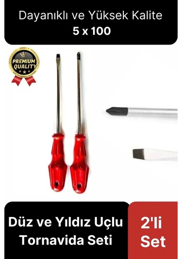 Yüksek Kalite Dayanıklı Pratik Ergonomik Tamir Vidalama Düz Ve Yıldız Uçlu 2'li Tornavida Seti 5x100