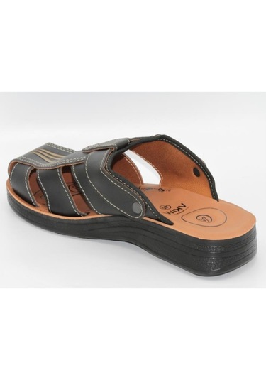 Akım Erkek Günlük Terlik Sandalet Ortapedik Siyah-Kahve