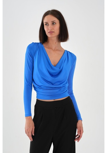 Alexandergardı Degaje Yaka Dökümlü Bluz Siyah