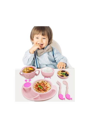 Sones Yaratıcı Anti-haşlanma Çocuk Sofra Takımı Bebek Salyangoz Bölmesi Kaşık Bardak Kase Pembe