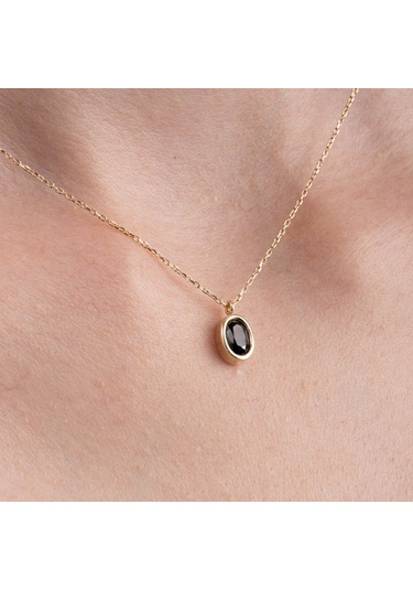 Smoky Taşlı Oval Çerçeveli Sade Minimal Tasarım Tarz 925 Ayar Gümüş Kolye