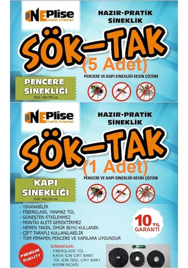 Pratik - Hazır Sineklik 80x150:5 Adet - 80x220:1 Adet 6'lı Paket