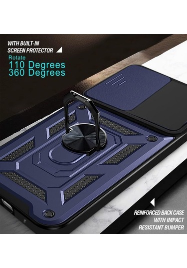 Xiaomi Poco M6 Pro 4g Kılıf Kamera Koruma Sürgülü Antishock Magnetic Yüzüklü Standlı Kapak