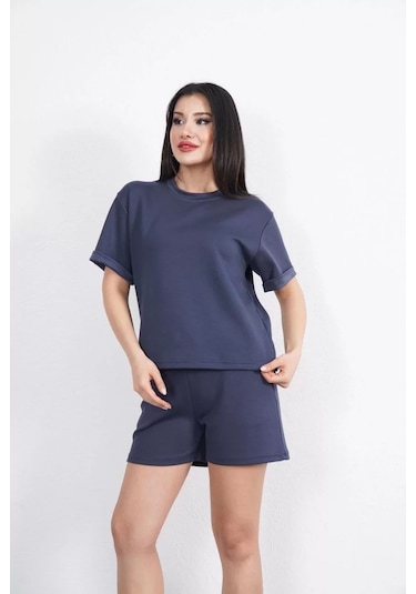 Osy Modal Yumuşak Dokulu Kumaş Kadın Bisiklet Yaka T-shirt Kısa Şort İkili Takım - Antrasit Antrasit Osy Modal Yumuşak Dokulu Kumaş Kadın Bisiklet Yaka T-shirt Kısa Şort İkili Takım - Antrasit Antrasit