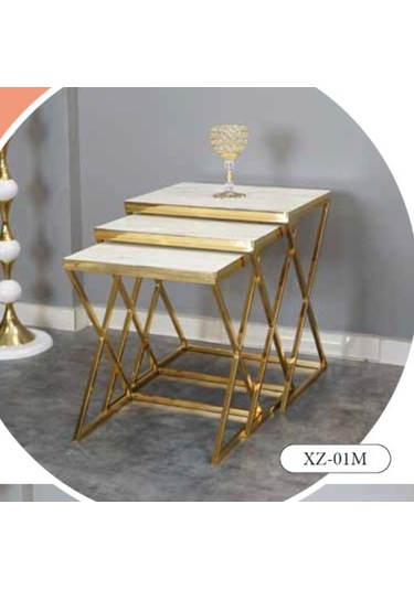Mim Beyaz Mermer - Gold X Zigon Sehpa Beyaz Mermer-Gold