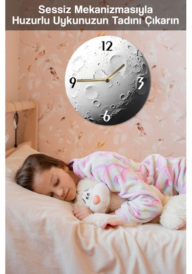 Zamanın Işıltısı Ay Yüzeyi Temalı Mdf Duvar Saati 33 Cm Sdw326 Renkli