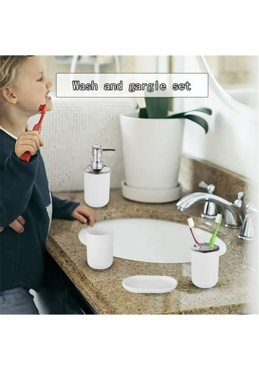 Lemestar Beyaz Pp Plastik Banyo Aksesuar Seti Sabun Spreyi, Fırça Tutucu, Tuvalet Fırçası, Çöp Kutusu, Bardak, Sabun Tablası 6 Parça Beyaz