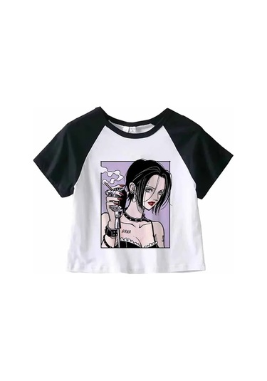 Snapbuy Nana Japon Anime Yazlık Kısa Kollu T-shirt - Kadın Harajuku Kalp Grafik Tişörterkek Bej