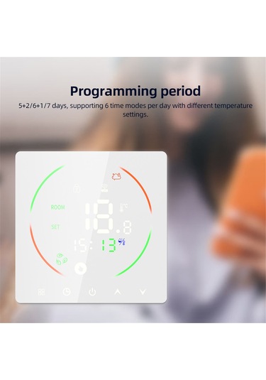 Yaozixa Wifi Tuya Uygulama İle Kontrollü 16a Akıllı Sıcaklık Kontrolörü, Çocuk Kilidi, Ntc Sensör, Otomatik/manuel Mod, Programlanabilir, Beyaz