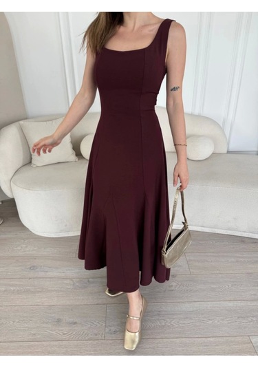 Sırt Dekolteli Kolsuz Uzun Elbise - Mürdüm Mürdüm