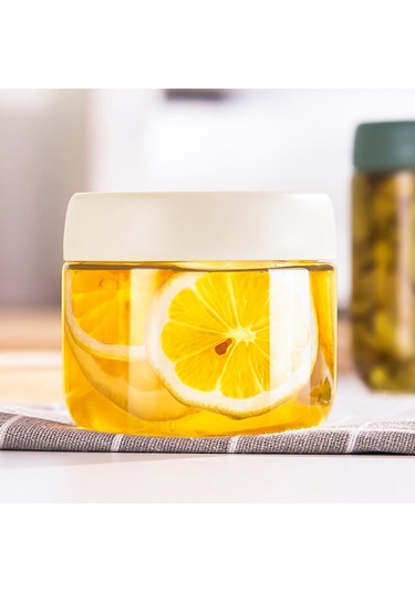 Gıda Sınıfı Cam Sızdırmazlık Kavanoz Neme Dayanıklı Geniş Ağızlı Sızdırmaz Kapak Oluk Tasarımı İstiflenebilir Kavanoz Ev Gereçleri Beyaz