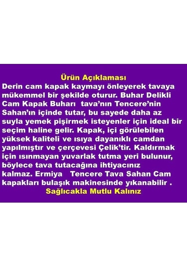 Tencere Tava Sahan İçin Cam Kapak 32 Cm