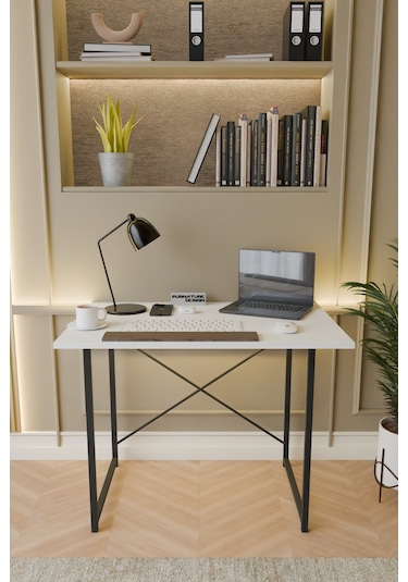 Metal Ayaklı Çalışma Masası Ofis Masası Beyaz 60 x 90 Beyaz