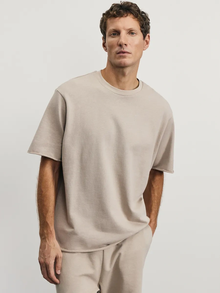 Zarına Oversize Koşu Tişörtü Pamuklu İşlenmemiş Kenarlı 444747135 Bej