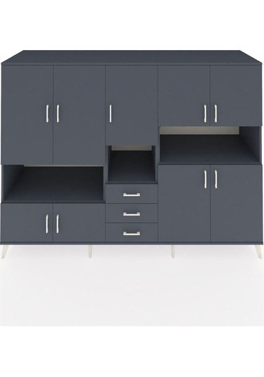 Kronos Dolap 13 Raflı 3 Çekmeceli 9 Kapaklı 220x59x163 Antrasit-a Antrasit-antrasit