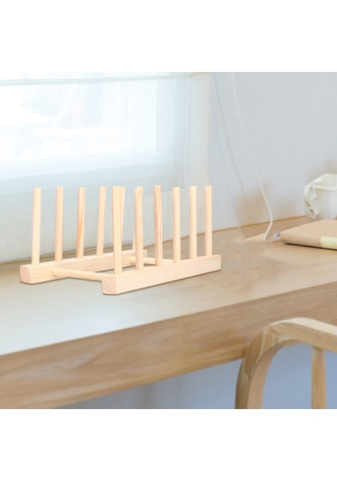 Geeroyoo Ahşap Tabak Drainer 5 Bölmeli, Fırın Kapakları Ve Kesme Tahtaları İçin Mutfak Organizer, 28cm Ahşap Depolama Rafı Diğer