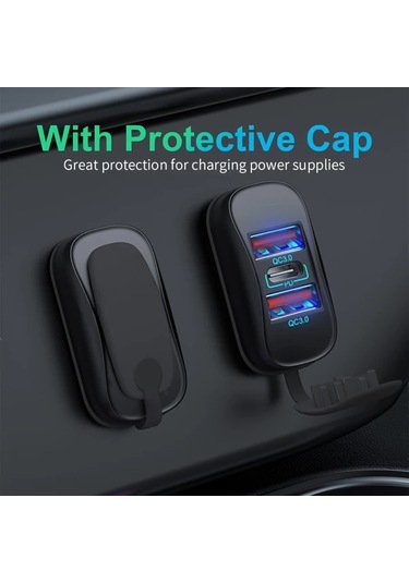 Xuweiwei Siyah Zunvmms Usb Araç Şarj Cihazı, Çift Qc 3.0 Ve Pd Hızlı Şarj, Mavi Işık Ekranı, 12v/24v Uyumlu