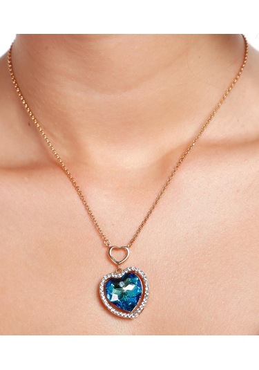 Monemel Kristal Taşlı Kalp Kolye - Gold Altın Kaplama N0197 Gümüş