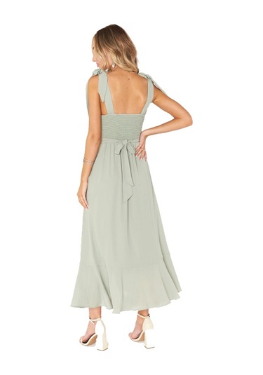 Sones Kadın Şık Yarık Elbise Seyahat Kolsuz Düğüm Askılı Elbise Açık Yeşil