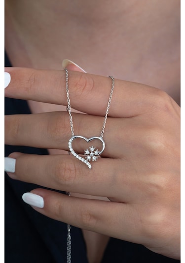 Gümüş Kalp Kar Tanesi Kolye Sevgiliye Hediye Wsn06