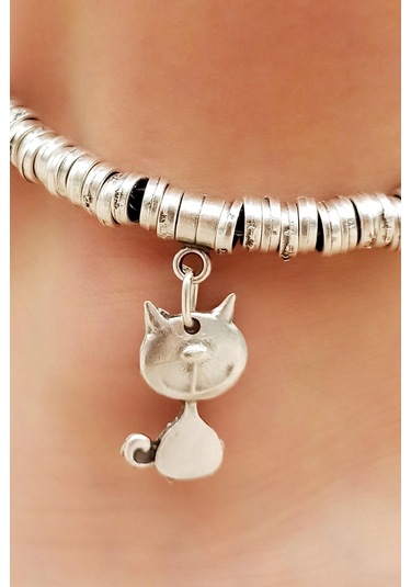 Antik Gümüş Kaplama Kedi Şekilli El Yapımı Kadın Halhal Gümüş