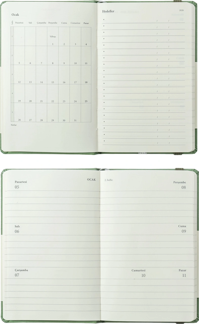 Classic 2026 Haftalık Ajanda A6 9x14 Cm Sert Kapak. Olive