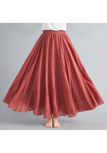 Yaz Sonbahar Kadın Etek Edebi Büyük Boy Pamuk Keten Yarım Etek Elastik Bel Keten A-line Etek Uzun Bölüm Saf Renk Rüzgar Salıncak Etek Ordu Yeşili Haki