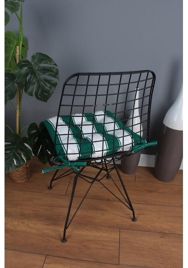 Altınpamuk Altınpamuk Beta Pofidik Yeşil Beyaz Sandalye Minderi Bağcıklı 40X