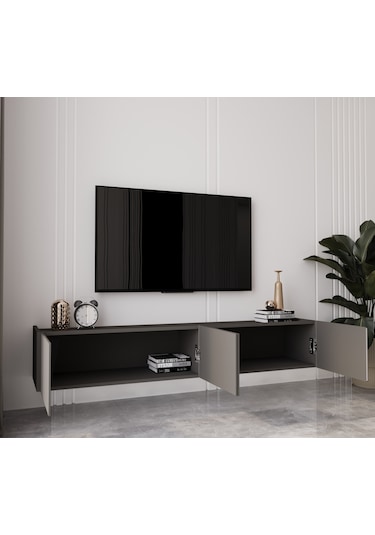 Capella Gri Mdf Country 4 Kapak Duvara Monte 160 Cm Tv Ünitesi