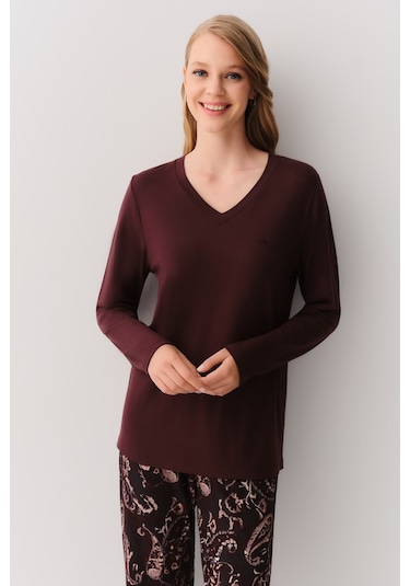 Suwen Ezra Pijama Takımı Sh2623066091 Kahverengi Desenli