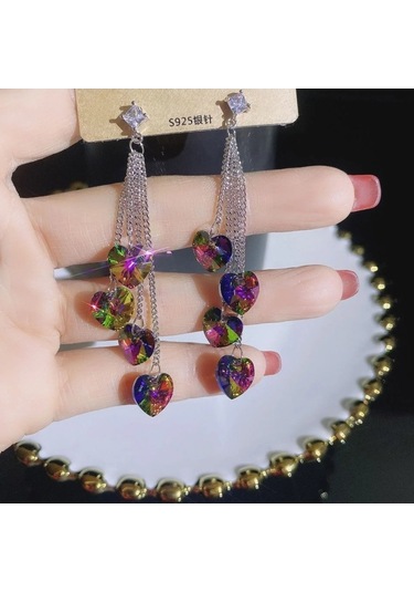 Ganzhoushop Yeşil Yeşil Yapay Uzun Uygun Püskül Mücevherleri Modaya Uygun Küpeleri Kristal Kore Kızlar Kadın Rm Yeşil