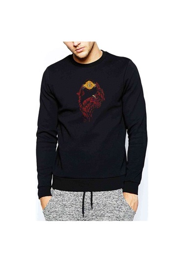 Lord Of The Rings Hand Of Baskılı Siyah Erkek Örme Sweatshirt (528890253)