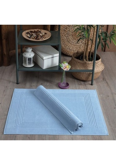 2'li Ayak Havlusu & Çerçeveli & %100 Pamuk- 60x80 Cm Açık Mavi
