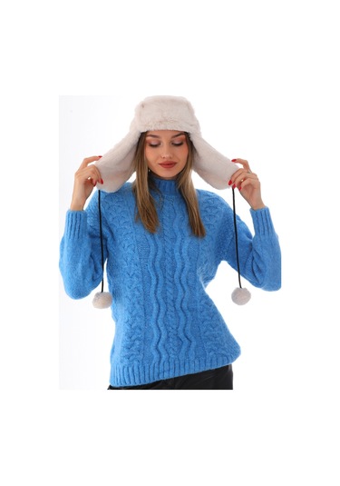 Kadın Bej Kürklü Kulaklıklı Peluş Şapka Bej