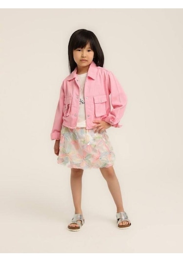 Kız Çocuk Bel Lastikli Tül Çiçek Desenli Balon Etek-15619 Çok Renkli