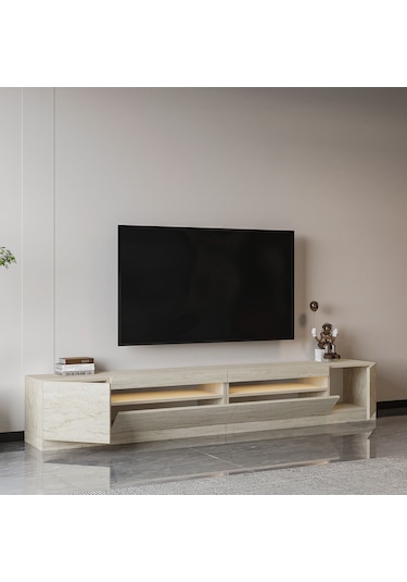 T008 Arya Işıklı Tv Sehpası Set - Traverten Traverten