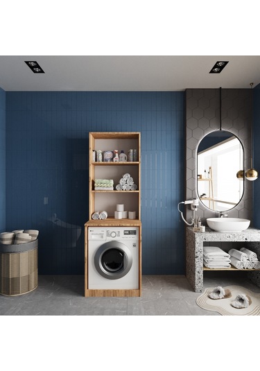 Aspen Çamaşır Ve Kurutma Makinesi Dolabı Banyo Dolabı Çam Beyaz Beyaz - Çam