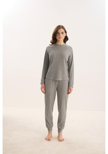 Kadın Uzun Kol Gri Mlelanj Pijama Takım C3t7n0o61 001