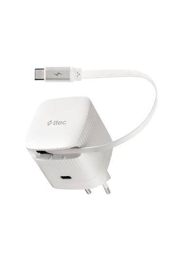 Ttec Smart Charger Gan 65W PD Usb-c + Dahili Usb-c Şarj Kablosu 2SCG05B Seyahat Hızlı Şarj Aleti - Beyaz
