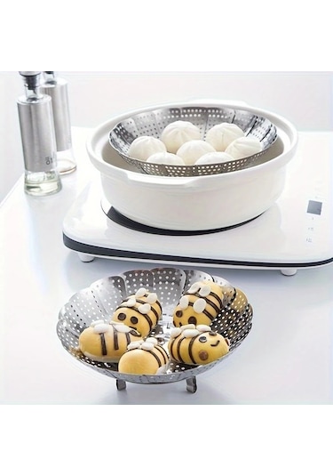 Dashanshop Silvery Paslanmaz Çelik Katlanır Buharlık Fırın Airfryer Izgara Sebze Meyve Pişirme