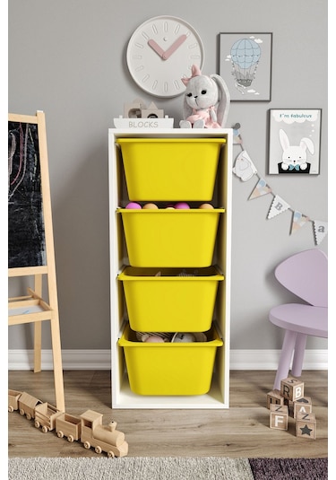 %100 Mdf - Large Mono 4 Büyük Sepetli Oyuncak Dolabı Sarı