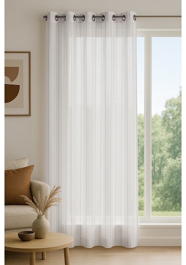 Louison Halkalı Tül Perde Kahve Çizgili 140x280 Kahve