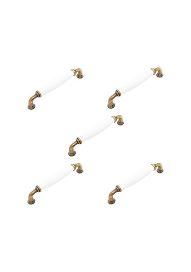 5 Adet Porselen Mobilya Dolap Kulp 128 Mm Antik Sarı