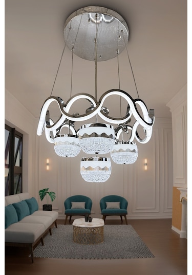 Sefa Model Taç Top 4 Toplu İthal Led Avize - - Kumandalı / Krom Krom