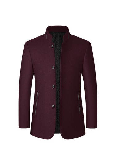 Takım Elbise Üstü Dik Yaka Şık Ve Moda Kışlık Erkek Yün Ceket Bordo