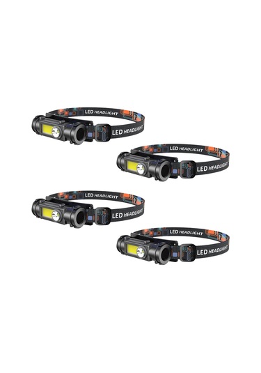 Qingmipy Ayarlanabilir Bantlı 4'lü Led Kafa Lambası Seti, Uzak-yakın Çift Işık Ve 180 Dönebilir Başlık Siyah