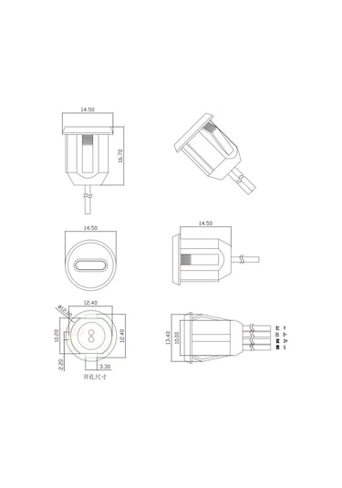 Type C Panel Montaj Dişi Soket 4 Pin 15cm Kablolu Uzatma Usb 3.1