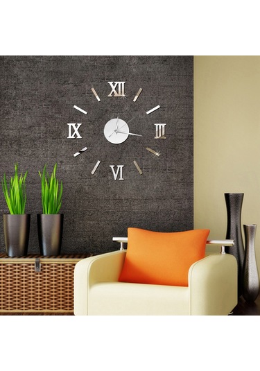 Springsun Yerel İç Mekan Dekorasyonu Akrilik Yansıtıcı Duvar Saati - Sessiz Hareketli, Doğru Zaman, Gümüş Renk Pil Dahil Değil Gümüş