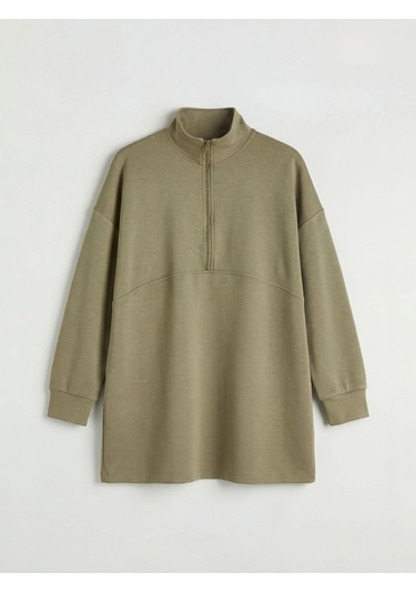 Lc Waikiki Haki Dik Yaka Soft Touch Kadın Sweatshirt Tunik